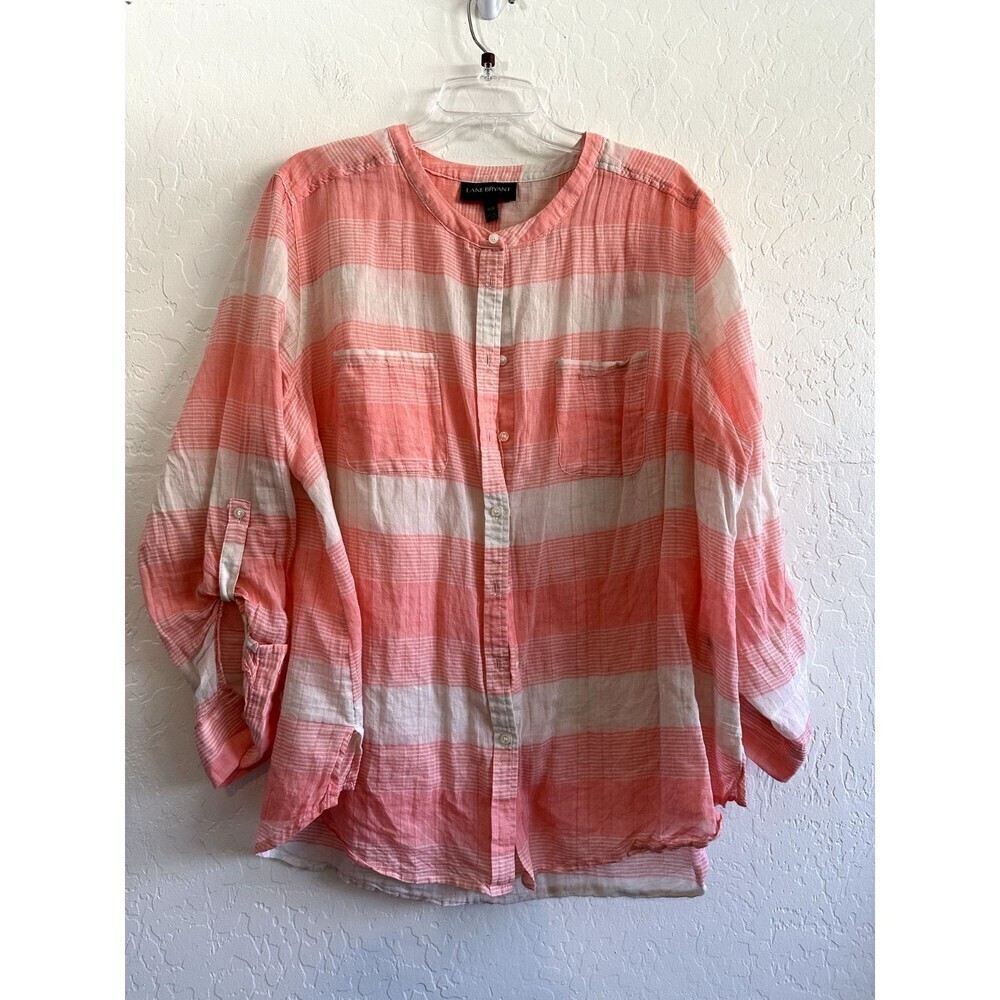 Lane Bryant Womans Button Up Blouse Size 18/20 Lightweight Roll Tab Sleeves Work